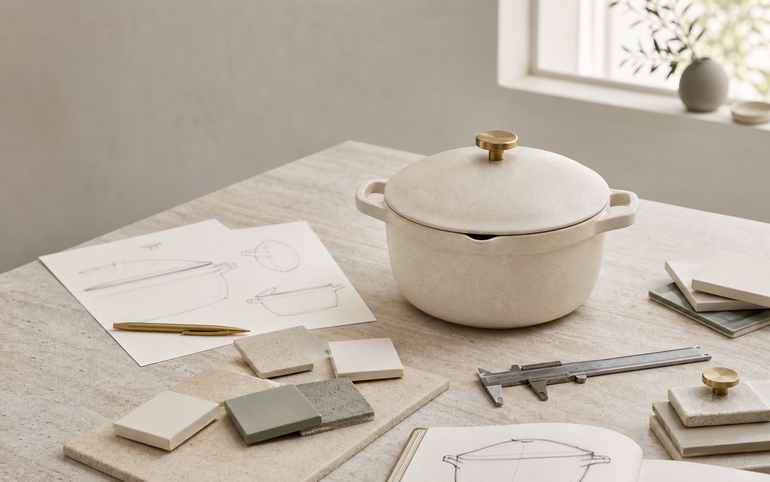 CERENE ceramic casserole prototype in a refined product design atelier.